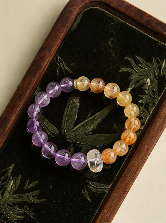 Amethyst & Citrine Beaded Bracelet | Natural Crystal Jewelry | Wealth & Prosperity