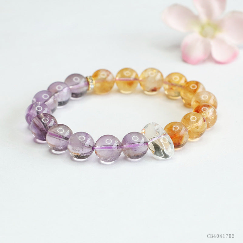 Amethyst & Citrine Beaded Bracelet | Natural Crystal Jewelry | Wealth & Prosperity