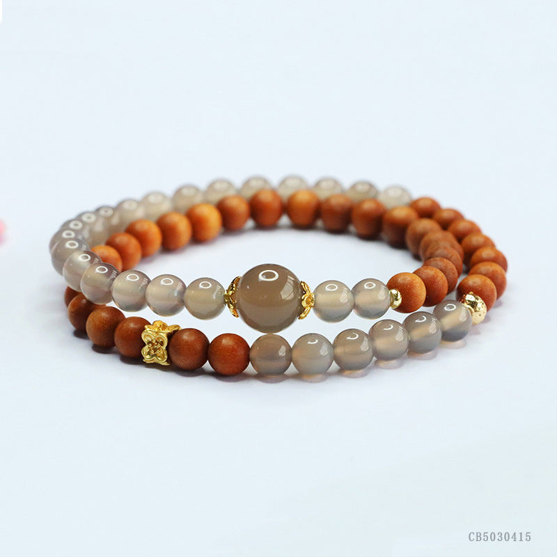 Natural Agate & Sandalwood Double-Wrap Bracelet | Beaded Crystal Jewelry | Zen Style