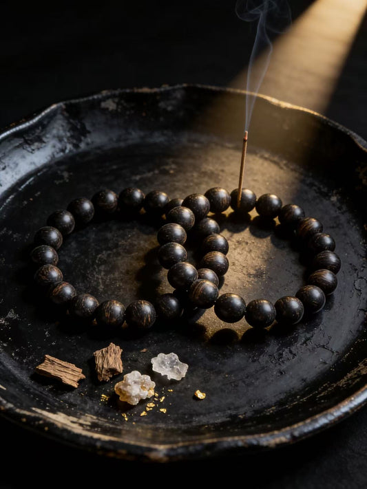 Armonía Oro Negro - Pulsera de Abalorios con Incienso