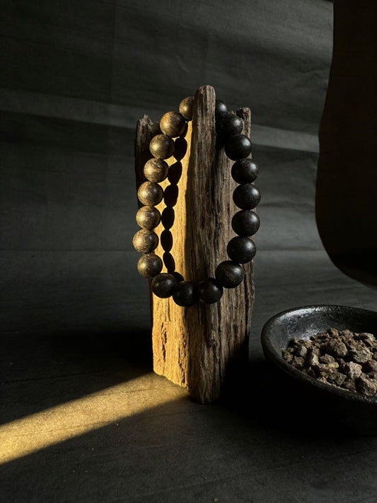 Armonía Oro Negro - Pulsera de Abalorios con Incienso