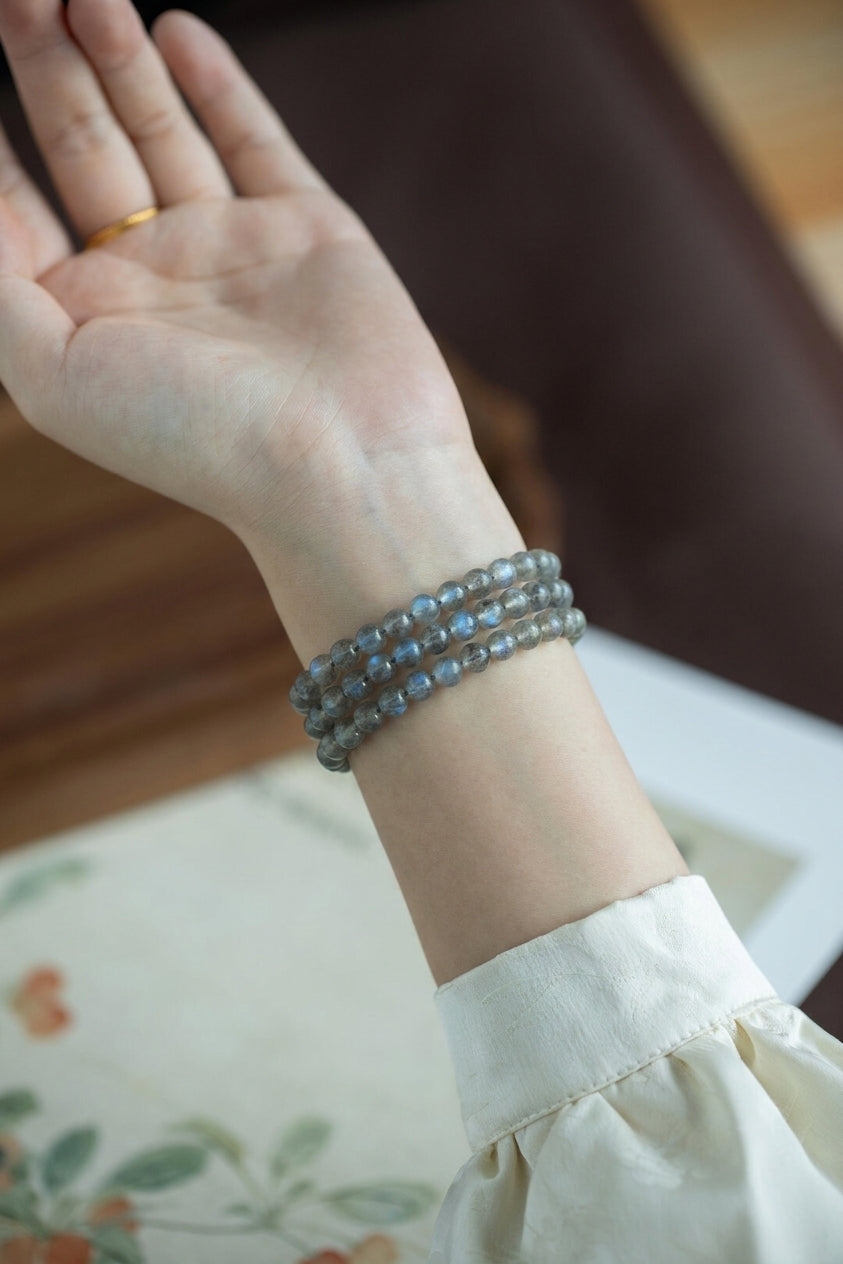 Gray Moonstone, Labradorite & Blue Moonstone Multi-Wrap Bracelet | Natural Crystal Jewelry | Boho Style