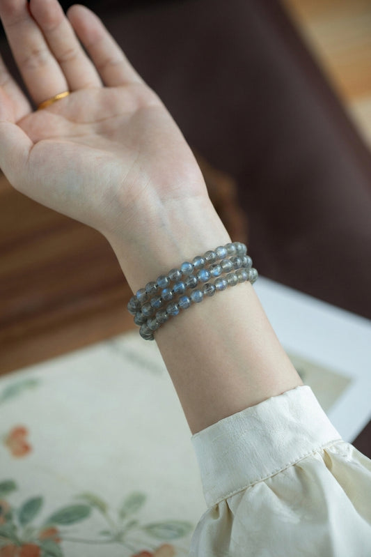 Gray Moonstone, Labradorite & Blue Moonstone Multi-Wrap Bracelet | Natural Crystal Jewelry | Boho Style