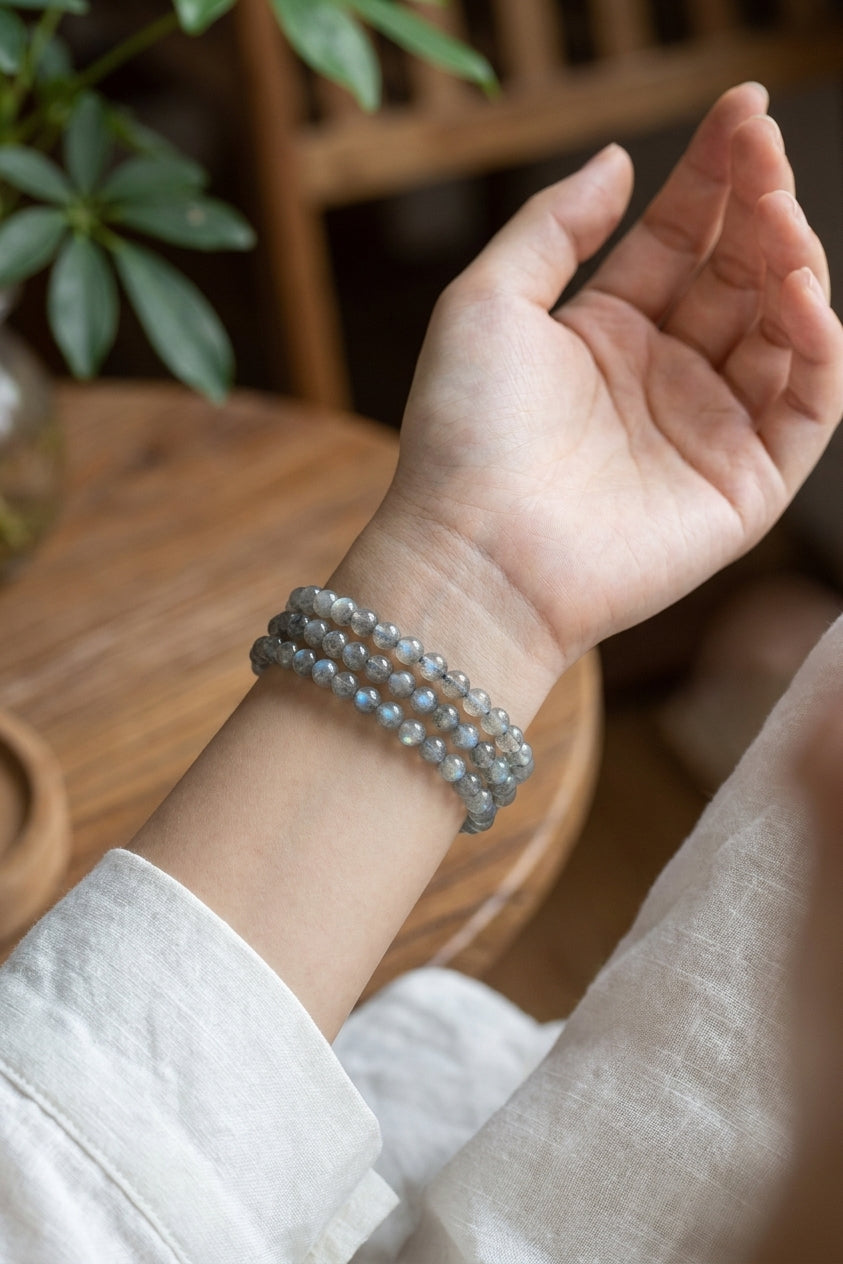 Gray Moonstone, Labradorite & Blue Moonstone Multi-Wrap Bracelet | Natural Crystal Jewelry | Boho Style