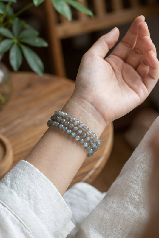 Gray Moonstone, Labradorite & Blue Moonstone Multi-Wrap Bracelet | Natural Crystal Jewelry | Boho Style