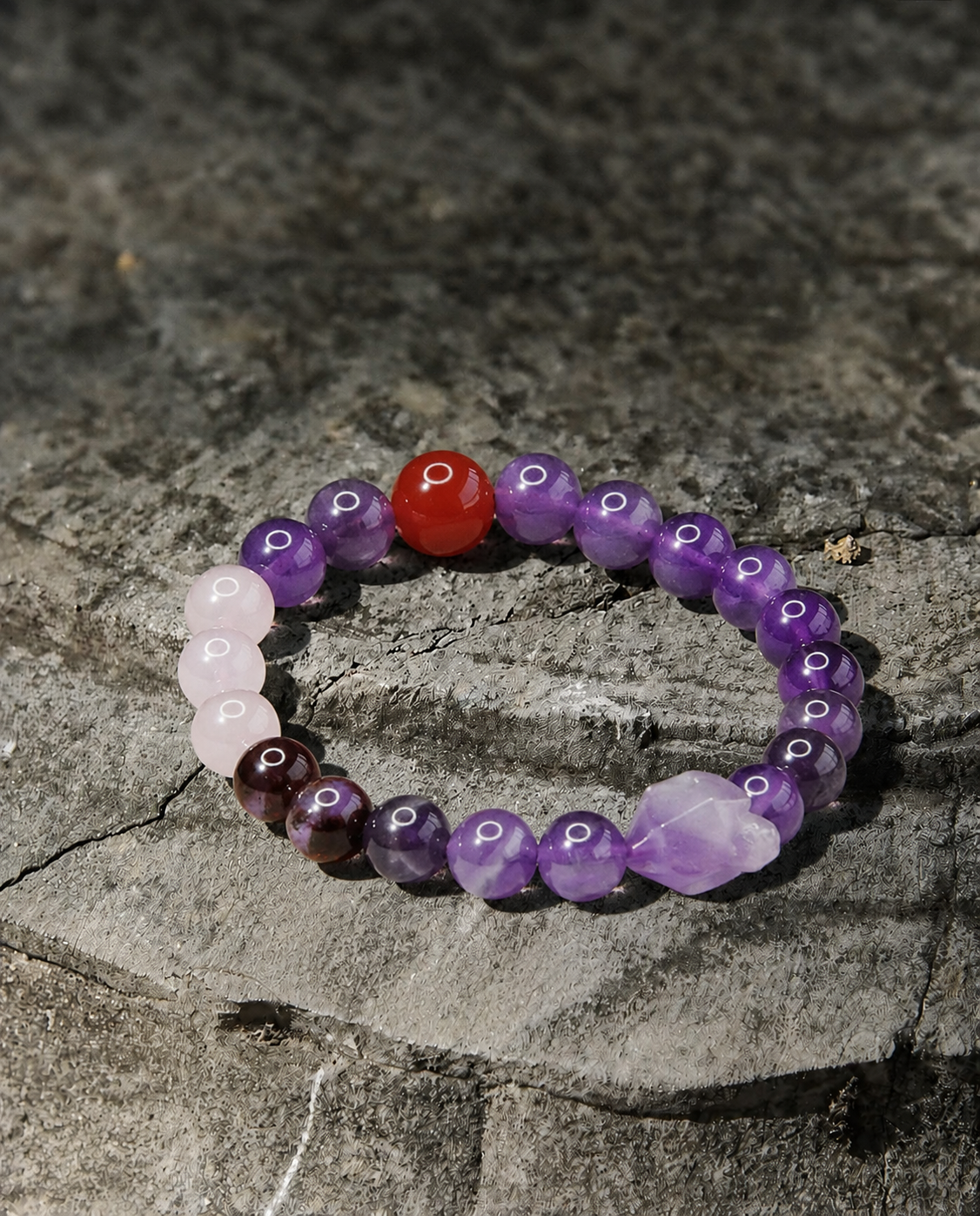 Nine Purple Fire Inspired Red Agate Bracelet | Multi-Stone Crystal Bracelet | Lucky Jewelry