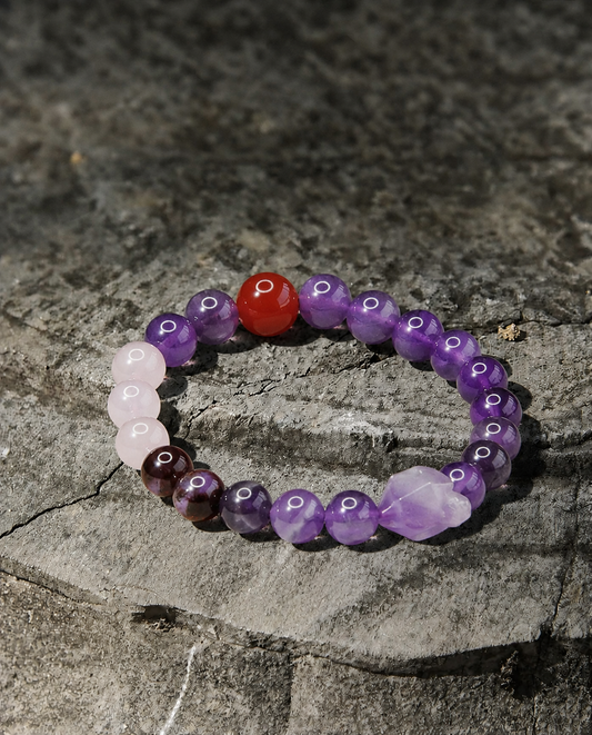 Nine Purple Fire Inspired Red Agate Bracelet | Multi-Stone Crystal Bracelet | Lucky Jewelry