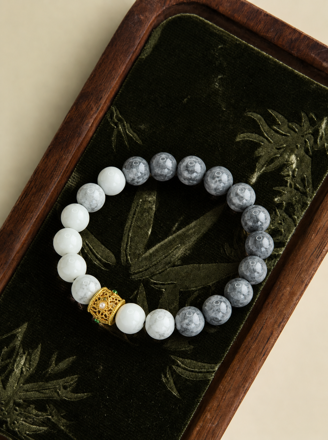 White Turquoise & Map Stone Beaded Bracelet | Natural Stone Jewelry | Boho Style