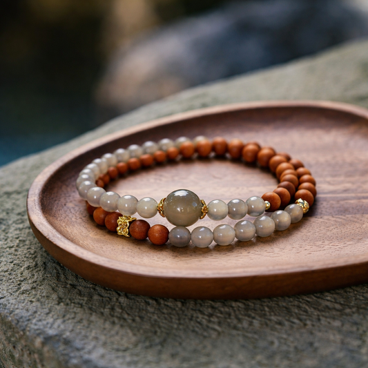 Natural Agate & Sandalwood Double-Wrap Bracelet | Beaded Crystal Jewelry | Zen Style