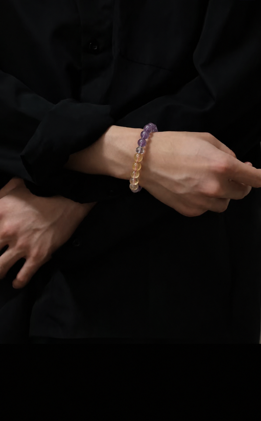 Amethyst & Citrine Beaded Bracelet | Natural Crystal Jewelry | Wealth & Prosperity