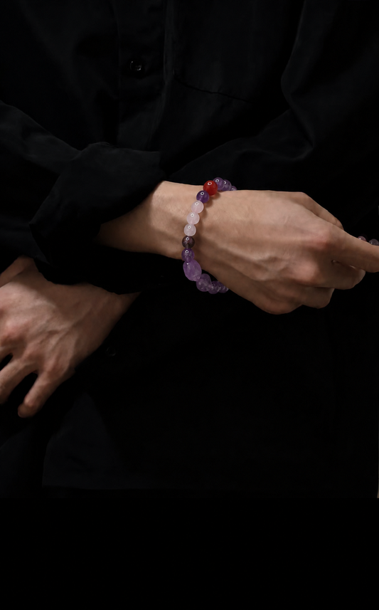 Nine Purple Fire Inspired Red Agate Bracelet | Multi-Stone Crystal Bracelet | Lucky Jewelry