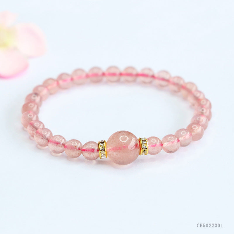 Natural Strawberry Quartz Beaded Bracelet | Pink Crystal Jewelry | Soft Love Energy