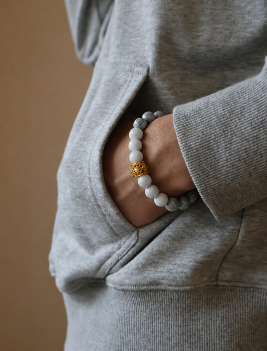 White Turquoise & Map Stone Beaded Bracelet | Natural Stone Jewelry | Boho Style