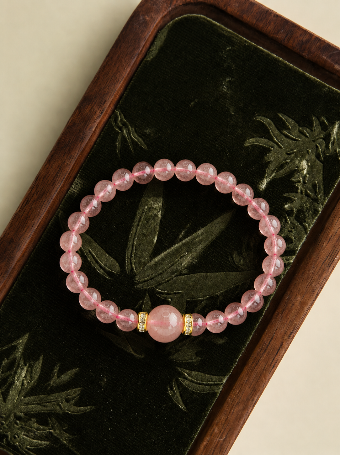 Natural Strawberry Quartz Beaded Bracelet | Pink Crystal Jewelry | Soft Love Energy